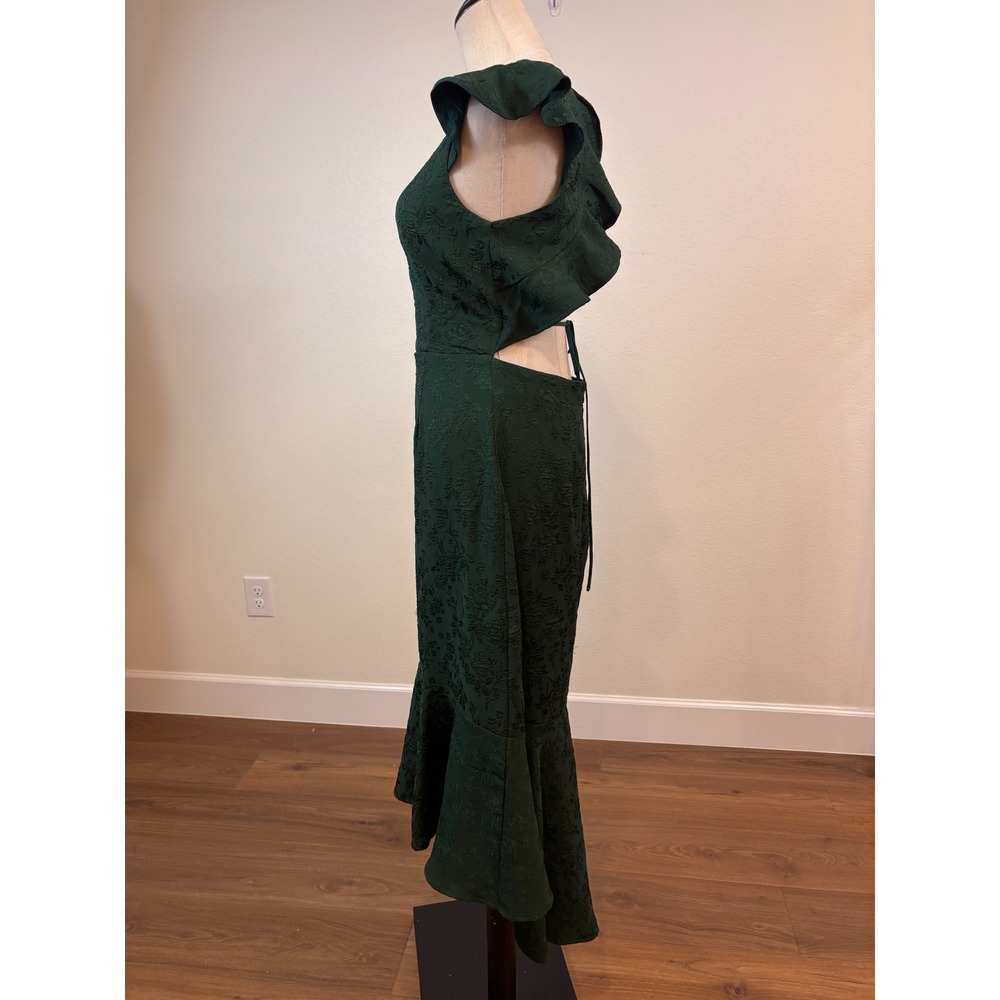 Lulus Sophisticated Soirée Jacquard Dress Womens M Green Cutout Wedding Guest - Picture 3 of 8